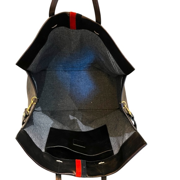 Clare V. Simple Tote Metallic Leather Contrast Racing Stripe Trim Shoulder Tote - Picture 6 of 11